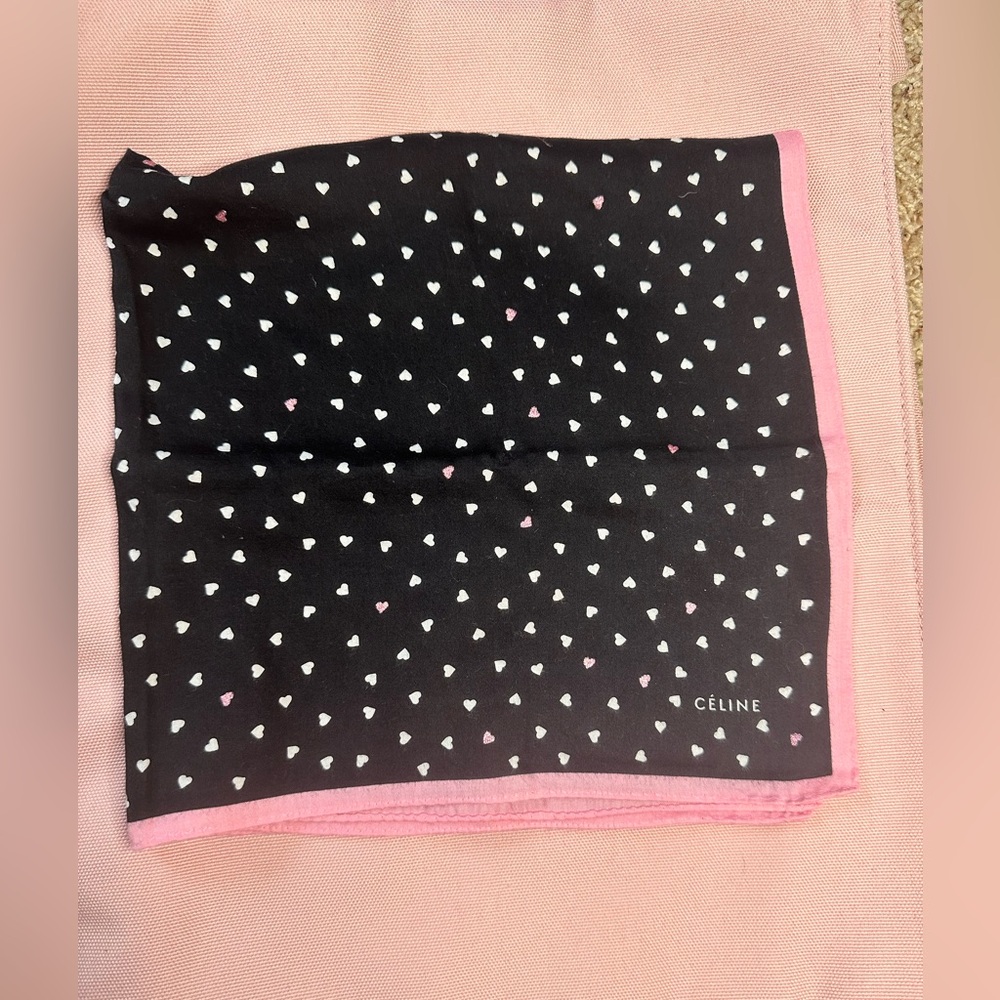 Celine Black and Pink Heart Pattern Scarf - Picture 6 of 10